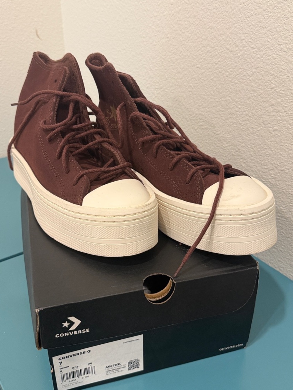 Converse Women’s High-Top Chunky Platform Sneakers in Dark Brown and Cream